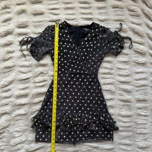 Women’s Lulu’s Top Model Black and Gold Polka Dot Ruffled Dress
